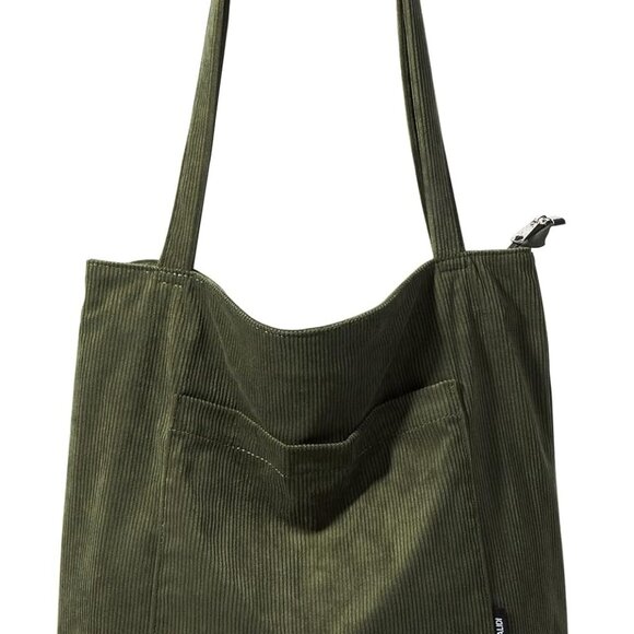 Women Corduroy Tote Bag Large Shoulder Handbag with Zipper Pocket Casual - Picture 1 of 9